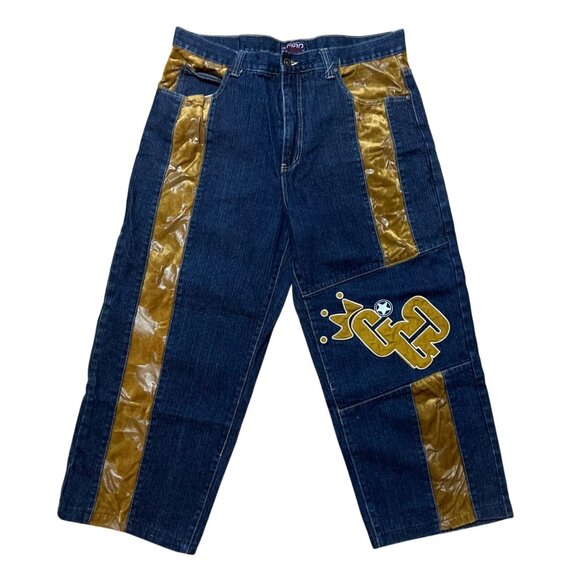 Mens GIO Authentic Jeans Wear Denim Pants Gold Velvet & Crown Graphic Size 34 - Picture 2 of 9
